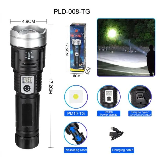مصباح يدوي متعدد الوظائف قابل لإعادة الشحن بتقنية LED.