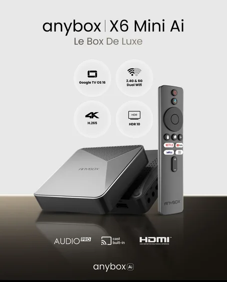 Anybox X6 Mini Ai | TV Box Google TV OS 16 avec Résolution 4K HDR et Abonnements gratuit Illimités