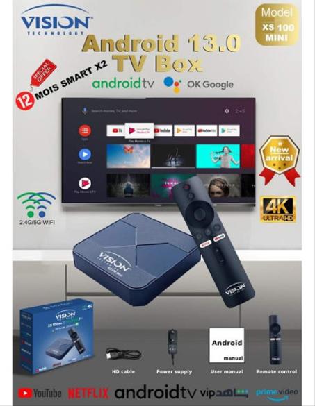 TV Box Vision XS 100 mini Android 13 + 12 mois smart x2 , Profitez d'un an d'abonnement gratuitement avec la box.