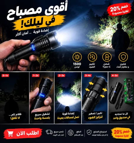 المصباح اليدوي LED القوي القابل للشحن