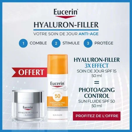 EUCERIN HYALURON FILLER 3x EFFECT Soin De Jour 50 Ml pack promo + PHOTOAGING CONTROL SPF50 50ML OFFERT