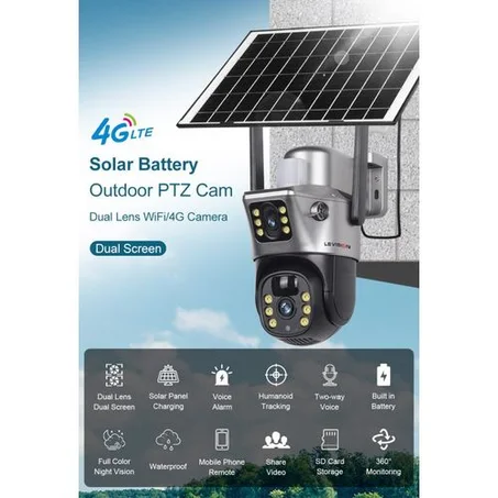 LS Vision Caméra solaire 4g extérieure avec betterie PTZ multi lens 2K