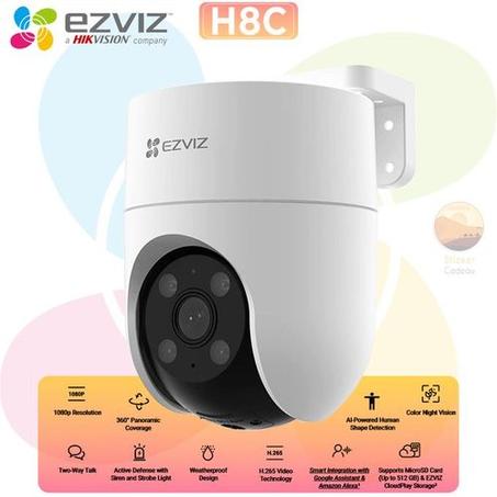 Ezviz Caméra H8C Wi-Fi Extérieure panoramique et à inclinaison 360 FHD 1080P