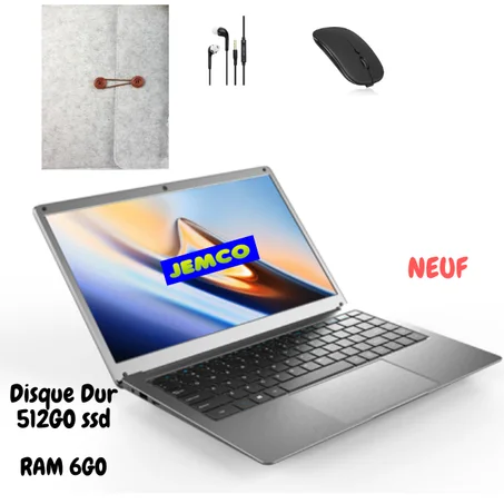 JEMCO Pc portable Neuf 14" 6GO RAM 512GO ROM SSD (sacoche+écouteur+souris sans fil gratuit)