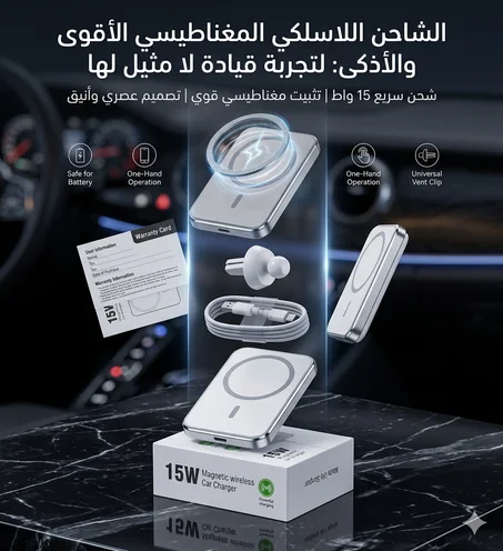 Magnetic Wireless Car Charger - شاحن سيارة مغناطيسي بشحن لاسلكي سريع