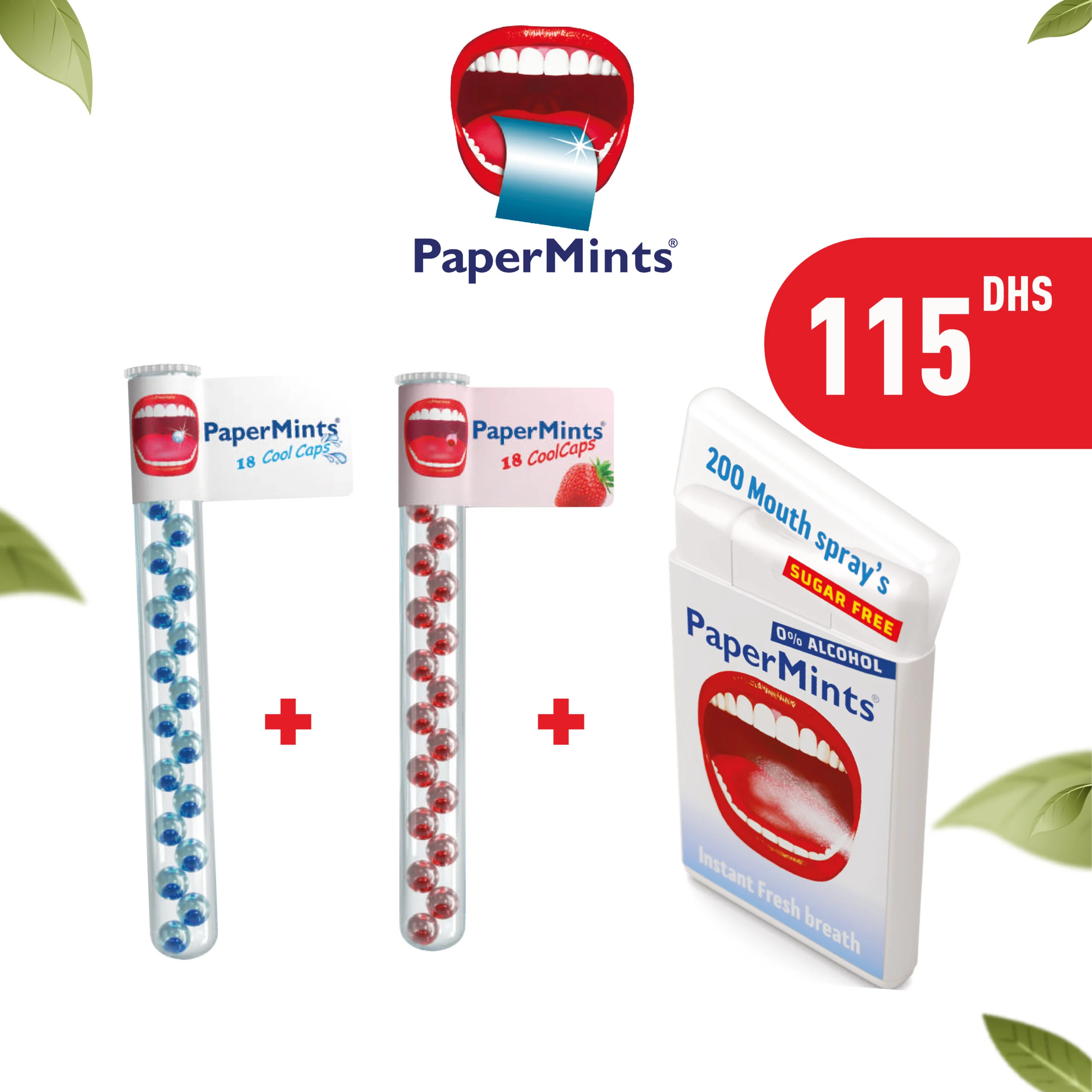 PAPERMINTS Pack (1 Cool Caps Menthe +1 Cool Caps Fraise+ 1 spray buccal )