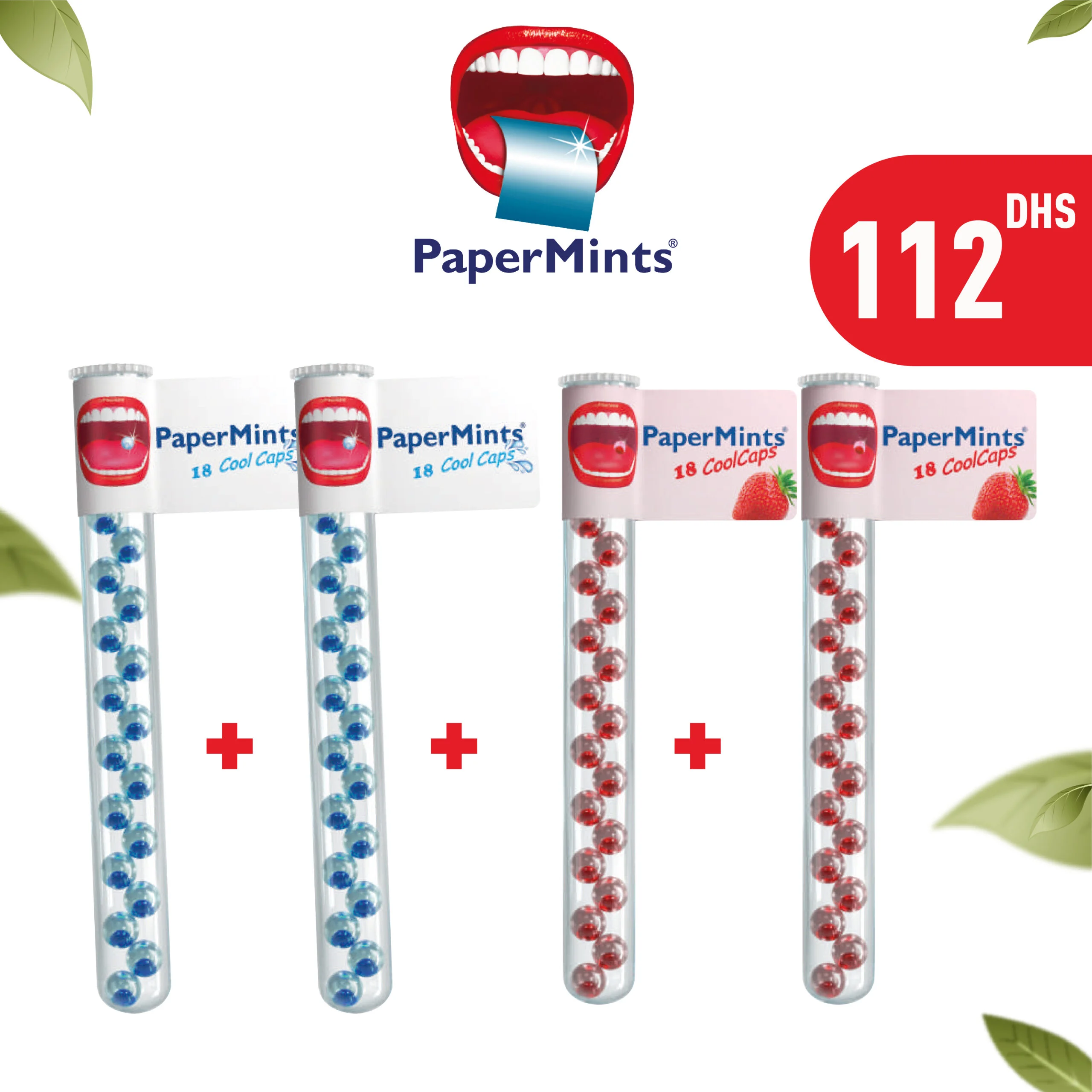 PAPERMINTS Pack 4 Tubes Cool Caps Menthe & Fraise – 72 Unités