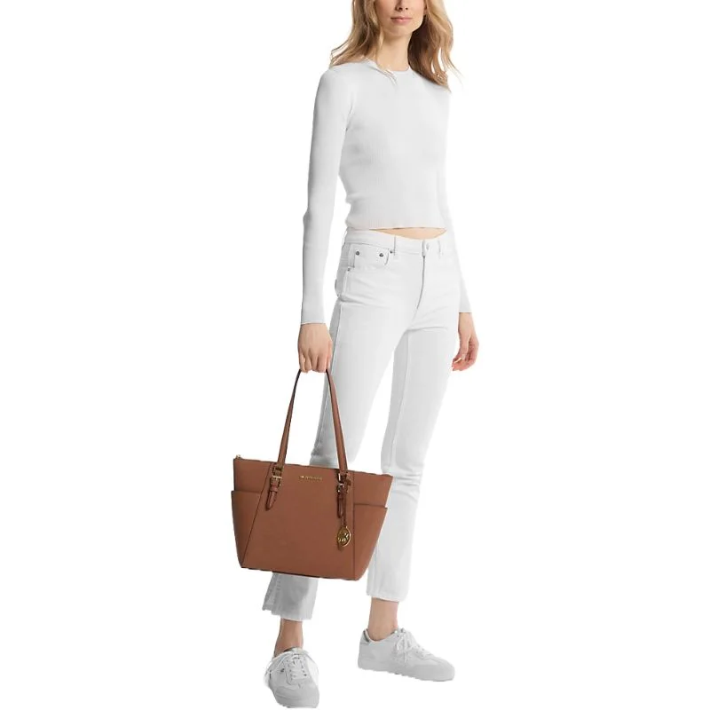 Michael Kors Charlotte Large Saffiano Leather Top-Zip Tote Bag - Olive