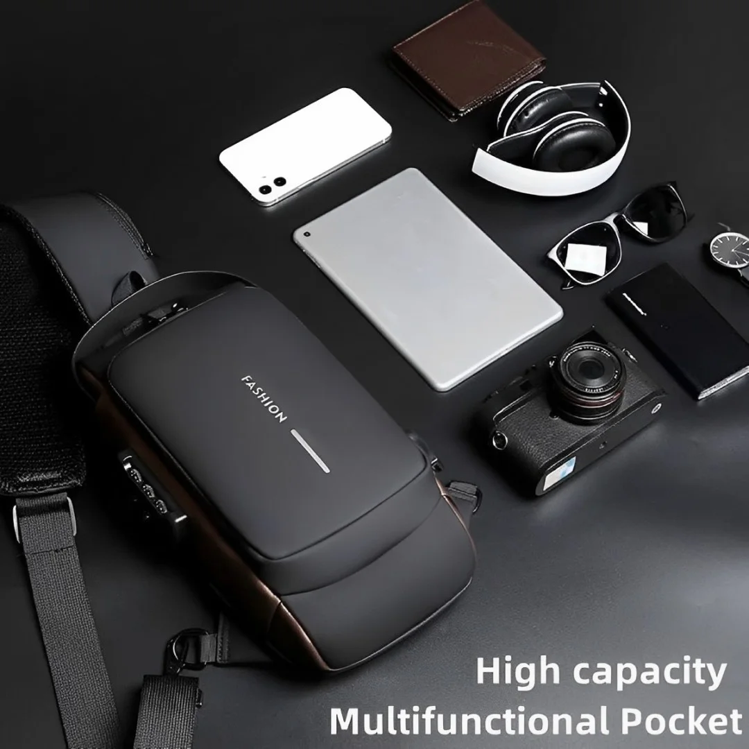 Anti-Theft Crossbody Sling Backpack, Multi-pocket Casual Chest Bag, Handbag & Shoulder Bag With USB Charging Port & Password Lock, Waterproof Travel Bag for Men And Women.