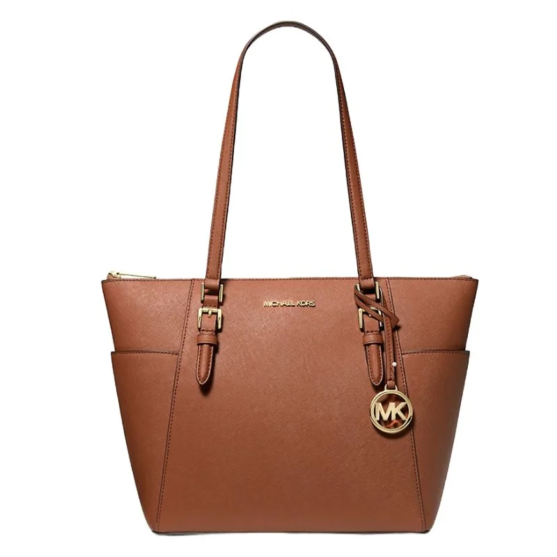 Michael Kors Charlotte Large Saffiano Leather Top-Zip Tote Bag - Olive