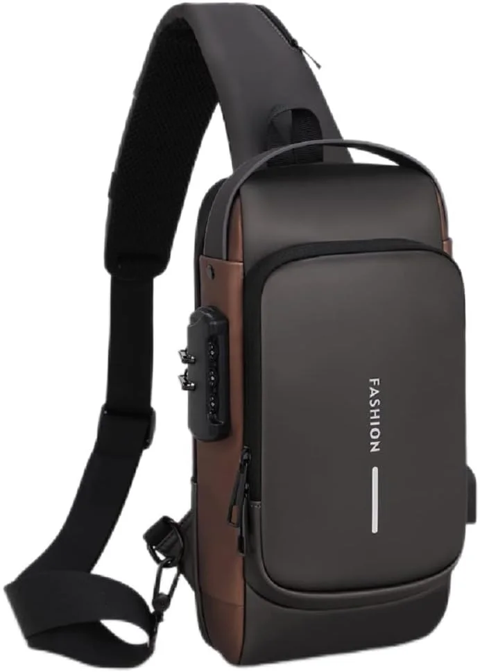 Anti-Theft Crossbody Sling Backpack, Multi-pocket Casual Chest Bag, Handbag & Shoulder Bag With USB Charging Port & Password Lock, Waterproof Travel Bag for Men And Women.