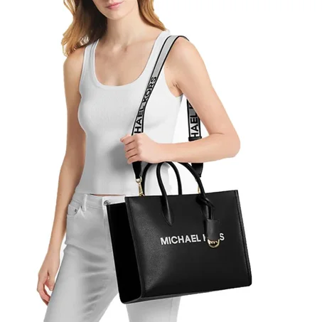 Michael Kors Mirella Medium Pebbled Leather Tote Bag - Black