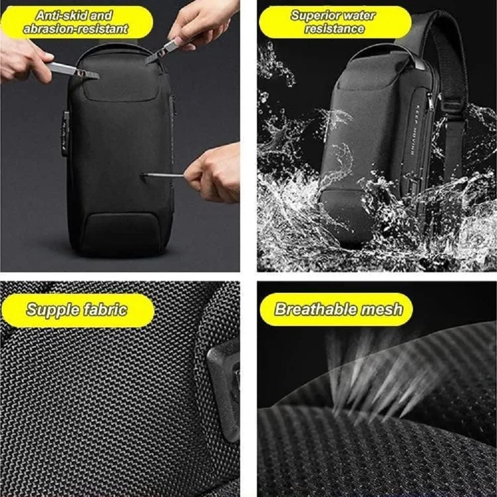 Anti-Theft Crossbody Sling Backpack, Multi-pocket Casual Chest Bag, Handbag & Shoulder Bag With USB Charging Port & Password Lock, Waterproof Travel Bag for Men And Women.