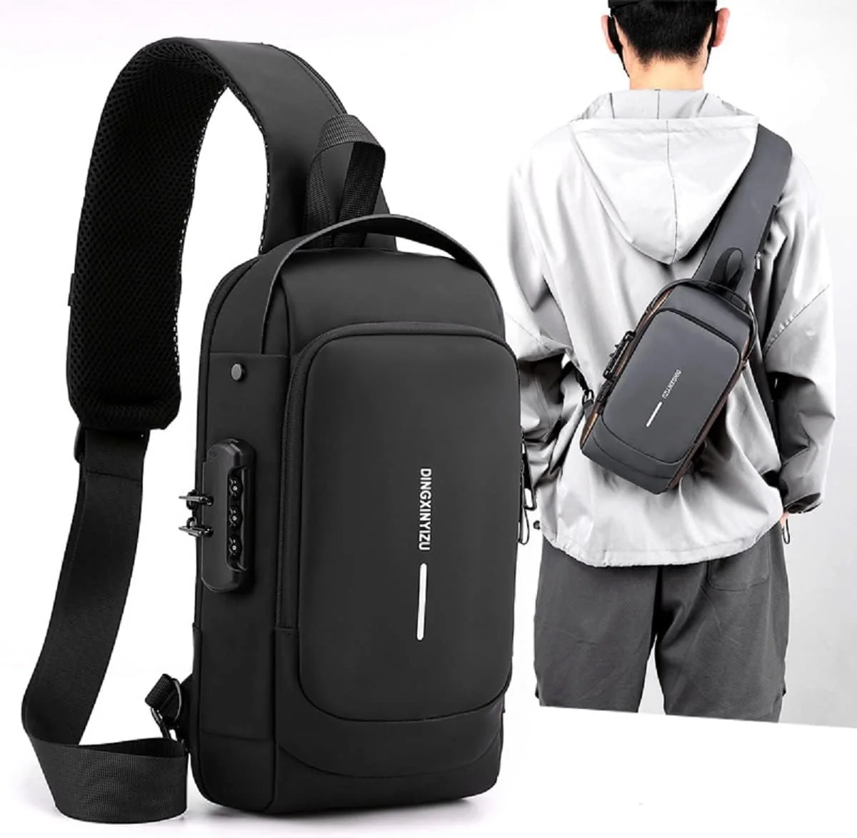 Anti-Theft Crossbody Sling Backpack, Multi-pocket Casual Chest Bag, Handbag & Shoulder Bag With USB Charging Port & Password Lock, Waterproof Travel Bag for Men And Women.