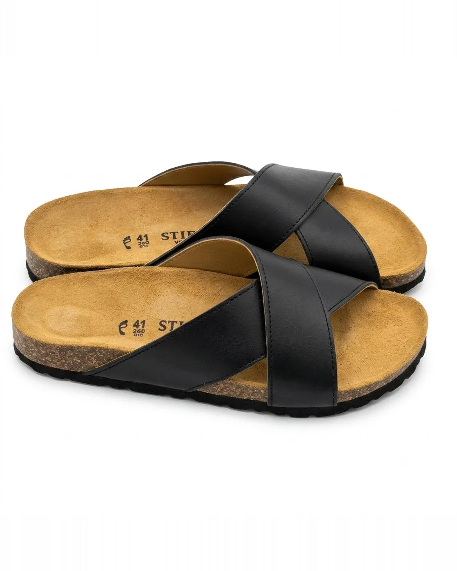 Sandales vibrant en cuir lisse noir 0023