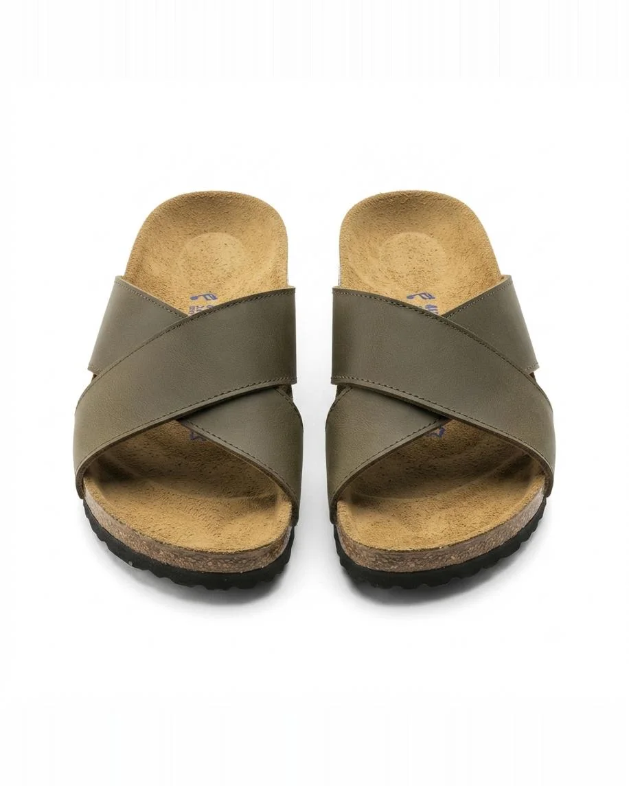Sandales vibrant en cuir lisse kaki 0023