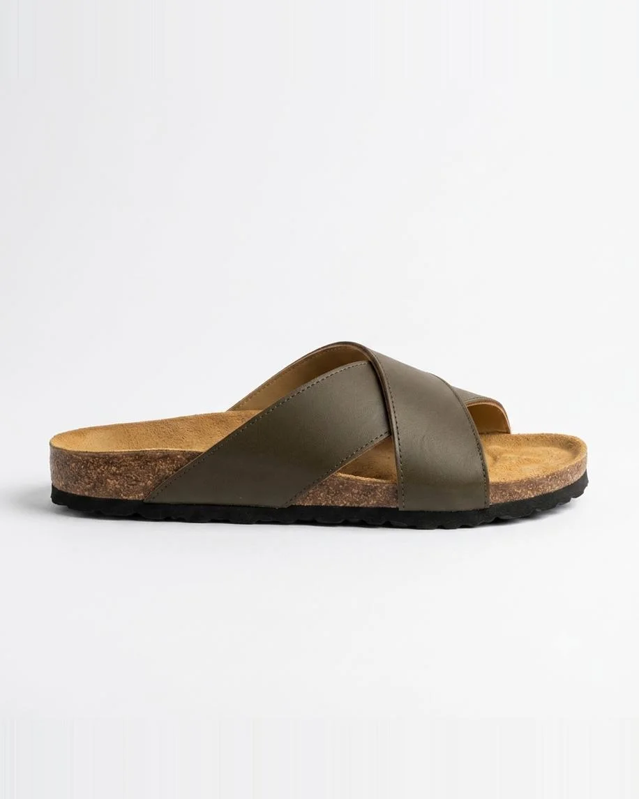 Sandales vibrant en cuir lisse kaki 0023