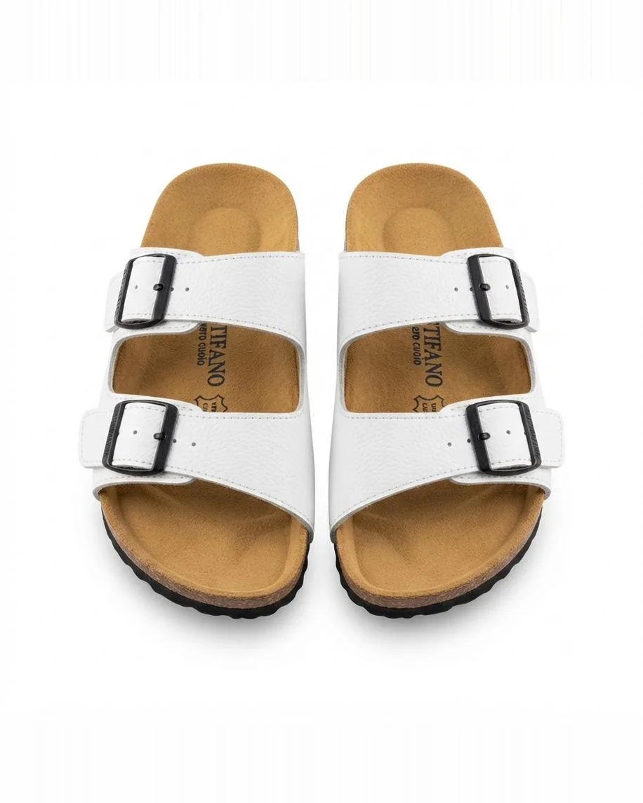 Sandales ortho en cuir grainé blanche 0021
