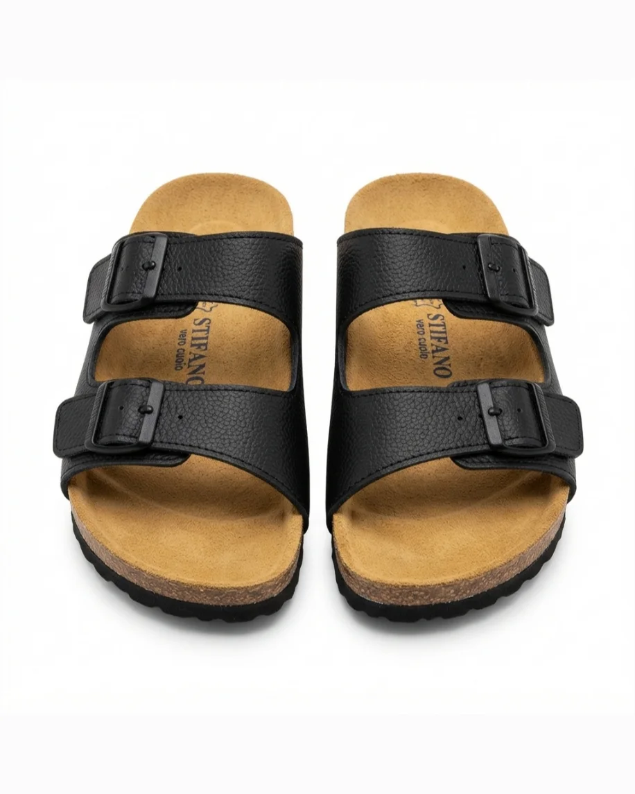 Sandales ortho en cuir noir grainé 0021