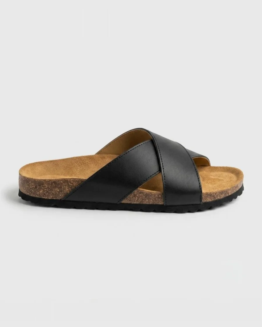 Sandales vibrant en cuir lisse noir 0023