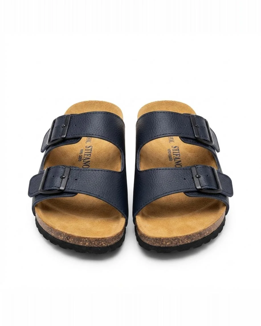 Sandales ortho en cuir grainé bleu nuit 0021