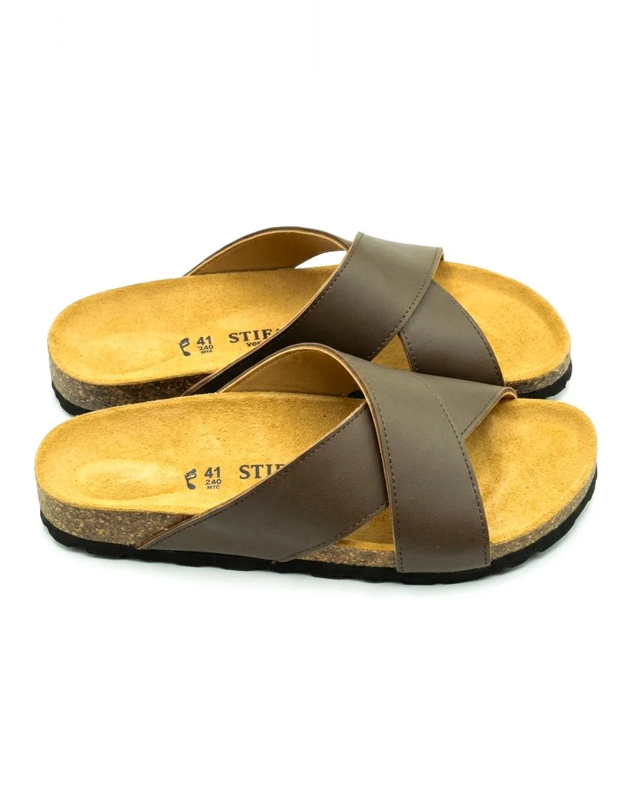 Sandales vibrant en cuir lisse kaki 0023