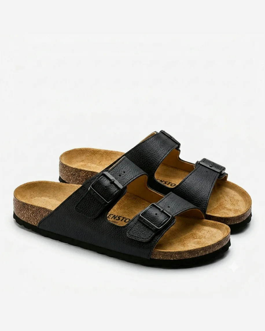 Sandales ortho en cuir noir grainé 0021