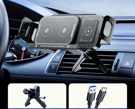 ‏حامل جوال ذكي للسيارة بفتح تلقائي وشحن لاسلكي