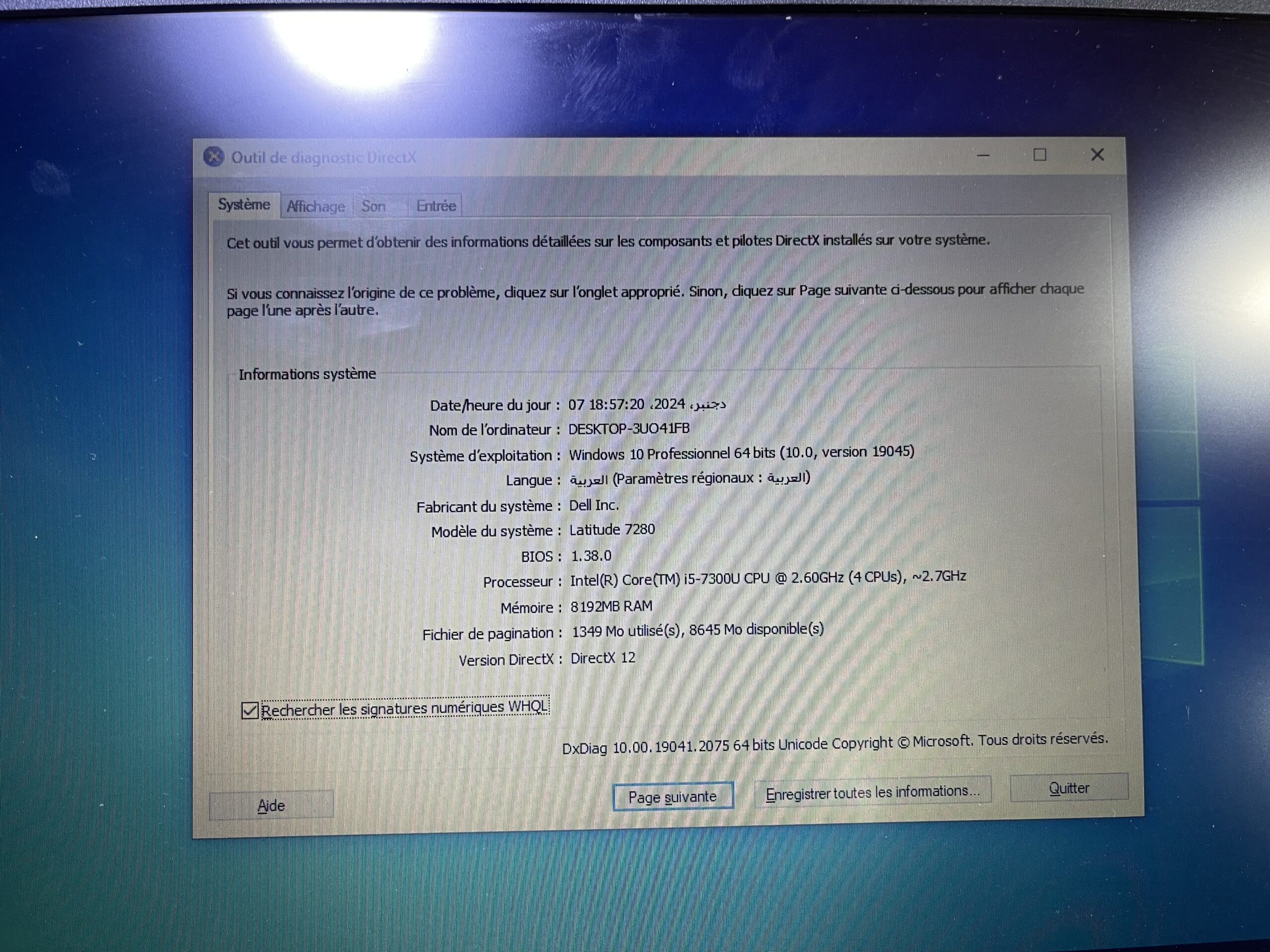 Dell (Latitude 7280 Intel i5-7Gèn – 8GB RAM – 128GB SSD – UHD 13″
