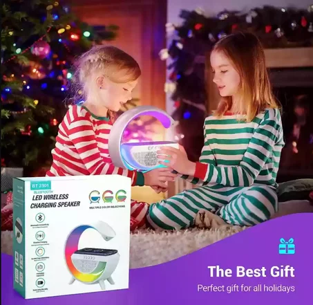 مكبر صوت بلوتوث لاسلكي مع شاحن لاسلكي ومصباح