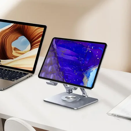 حامل كمبيوتر محمول جديد من سبائك الألومنيوم، حامل دوار قابل للطي مع قاعدة دوارة 360 درجة