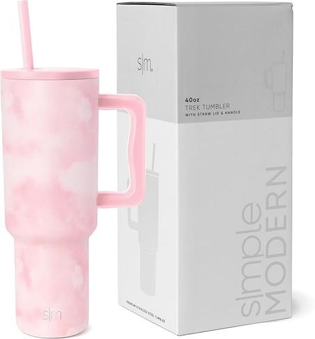 كوب عصري بسعة 40 اونصة مع مقبض وغطاء بماصة يمكنكي من شرب القدر الكافي يوميا و الحفاض على نضارتك