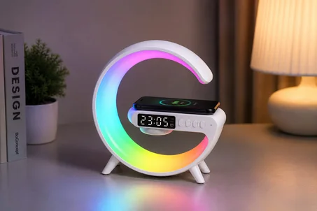 Mini lampe G, haut-parleur intelligent, réveil, lumière d'ambiance dynamique RGB, chargeur sans fil 15W, lampe de table