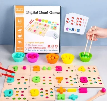 DIGITAL BEAD GAME-Jeu de comptage avec boules colorées et chiffres en bois