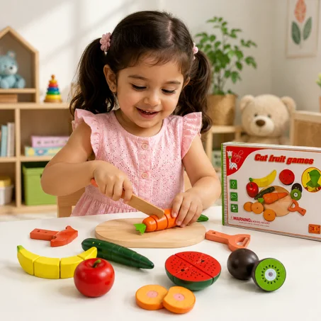 GUT FRUIT GAMES-Jeu de découpe fruits et légumes en bois-jeu de motricité fine