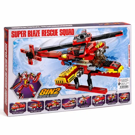 SUPER BLAZE RESCUE SQUAD-Jeu de construction 8 en 2 Pompiers et Hélicoptère de secours