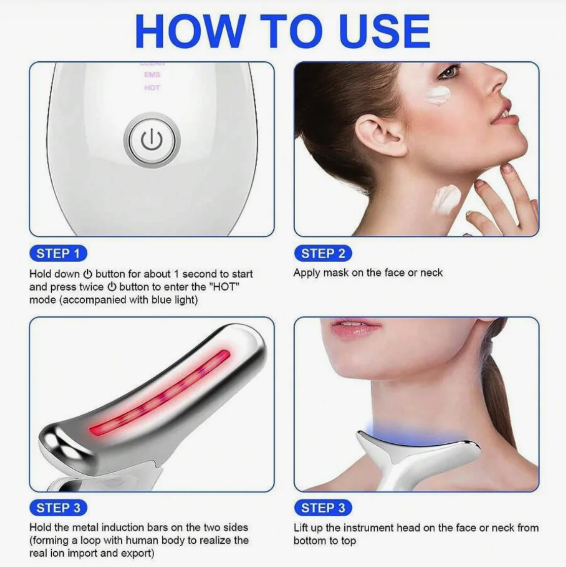 Appareil de Massage LED Anti-Rides pour Visage et Cou