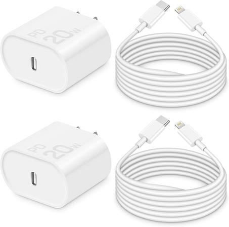 شاحن ايفون، محول شاحن سريع 20 واط PD USB C مع عبوتين بطول 6 قدم من النوع C الى لايتنينج متوافق مع ايفون 14 13 12 11 برو ماكس XR XS X وايباد