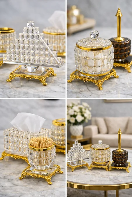 ✨ مجموعة 4 قطع الكرستال الذهبي