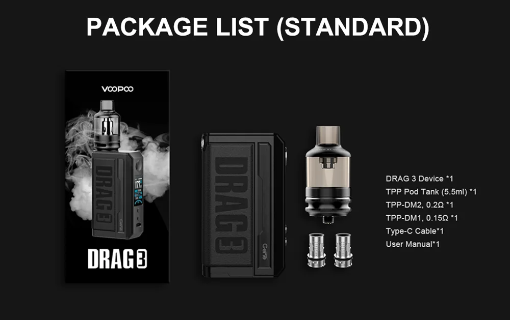 Kit Voopoo Drag 3 Tunisie - Cigarette lectronique 177W + 2 Accu Original  Sony 3000mAh
