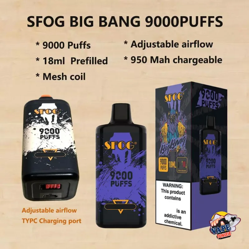 SFOG 9000 puffs Tunisie - Puff jetable Rechargeable