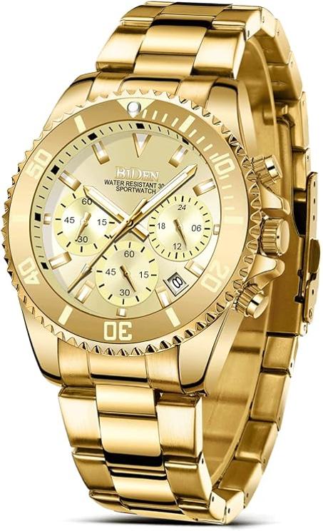 HANPOSH Reloj Hombre Cronógrafo de Acero Inoxidable Impermeable Fecha Analógica Reloj de Cuarzo de Negocios Casual Moda Relojes de Pulsera para Hombres