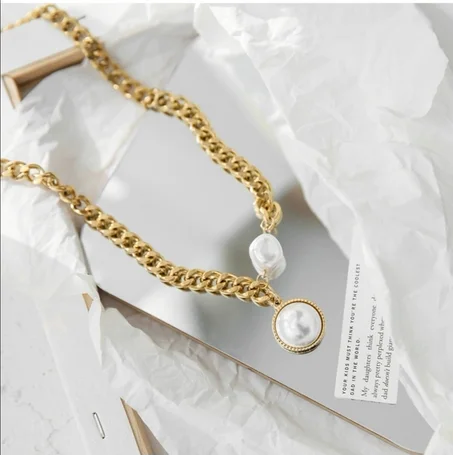 Chaine Pierre Blanche Tendance A La Mode, Collier En Acier Inoxydable