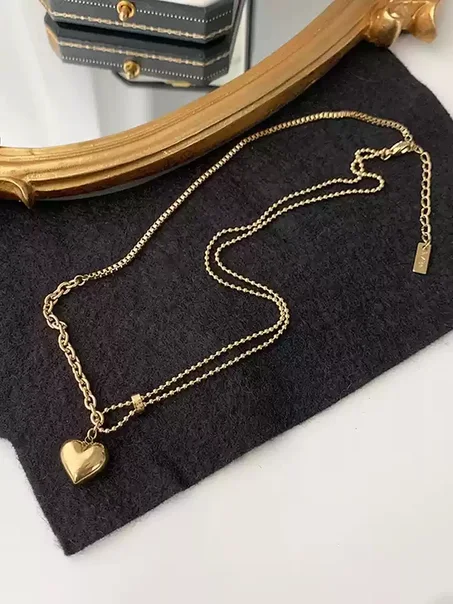 Collier En Forme De Cœur Femme De Luxe, Chaine En Acier Inoxydable