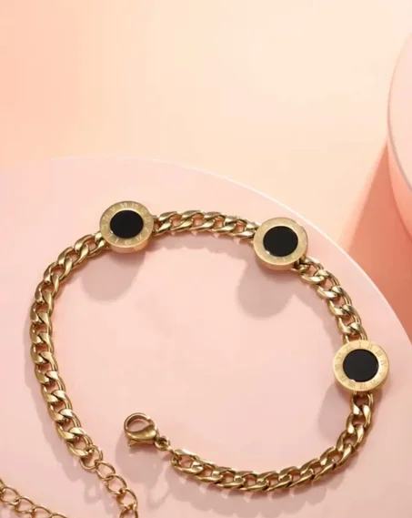 Bracelet A Trois Cercles En Acier Au Titane Noir, Gourmette Femme