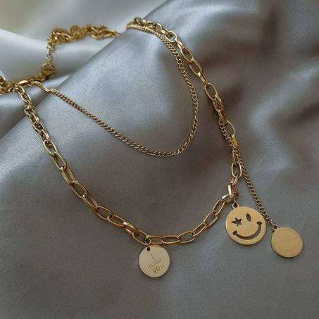 Collier Pendentif, Chaine Smiley Visage En Acier Inoxydable