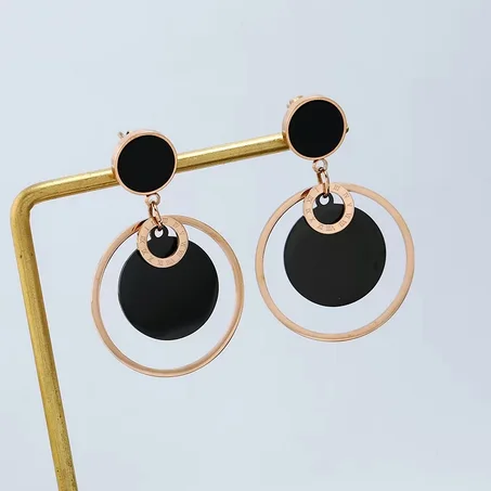 Boucles d'oreilles féminin, Boucle d'oreille Bague Noir