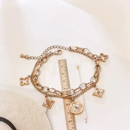 Bracelet Trèfle A Quatre Feuilles Rouge, Gourmette En Acier Inoxydable