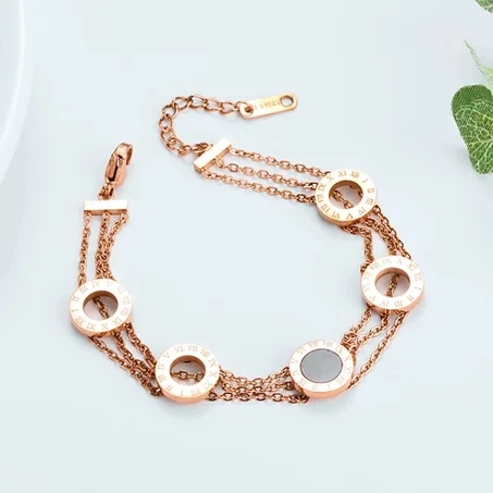 Bracelet Du Luxe Femme, Bracelet En Acier Titane A Trois Rangées