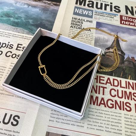 Chaine Asymétrique A Double Couche Luxe Leger, Collier En Acier Inoxydable